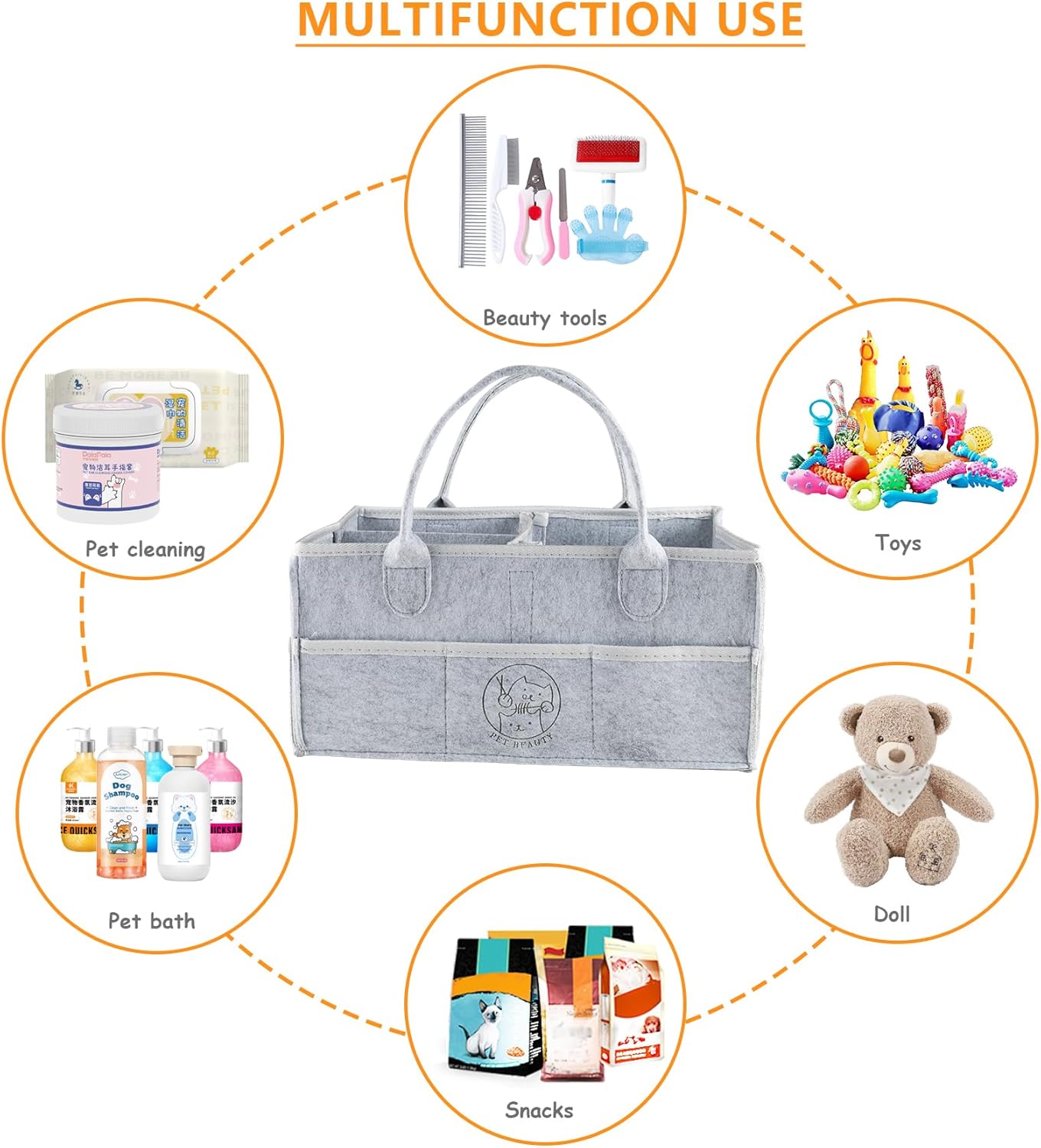 Felt Pet Dog Grooming Bag,Dog Storage Organizer for Grooming Supplies,Portable Tote Organizer for Pet Stuff,Ideal for Dog Cat Toys,Blanket, Shampoo,Trimmer,Clipper,Combo,Brush