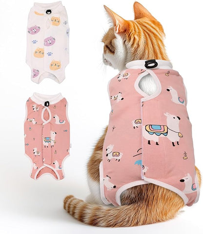 2 PCS Cat Recovery Suit for Spay Abdominal Wounds Female, Cat Onesie for Cats After Surgery, Pet Surgery Recovery Suit Kitten Onesie for Cats Anti Licking (Colorful (2PCS), Small)