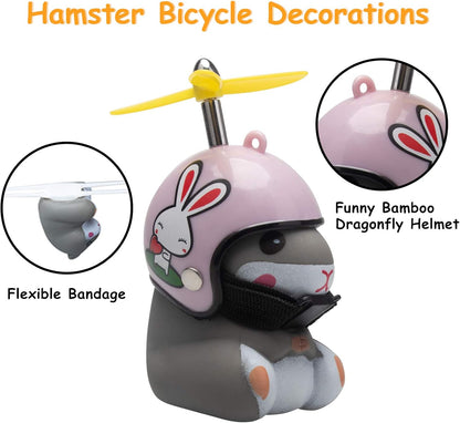 wonuu Duck Bike Bell with Light and Helmet Cute Hamster Bicycle Horn, Dashboard Decoration Hamster Toy Motorcycle Bike Bells Rubber Duck Car Dashboard Decorations