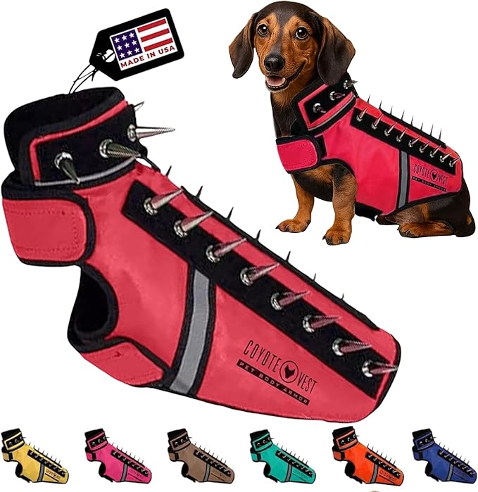 CoyoteVest SpikeVest Dog Harness Vest for Small Dogs, Reflective Dog Vest with Spikes to Shield Your pet from Coyotes, Raptor and Animal Attacks, Anti Hawk Vest, Made in USA (XS-Red)