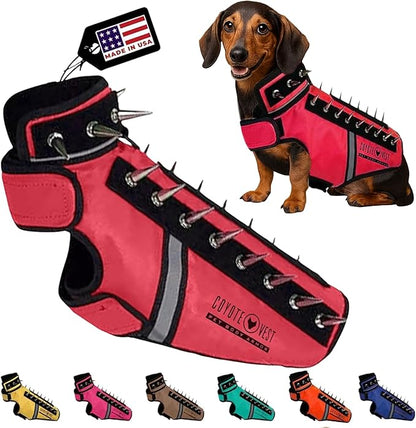 CoyoteVest SpikeVest Dog Harness Vest for Small Dogs, Reflective Dog Vest with Spikes to Shield Your pet from Coyotes, Raptor and Animal Attacks, Anti Hawk Vest, Made in USA (XS-Red)