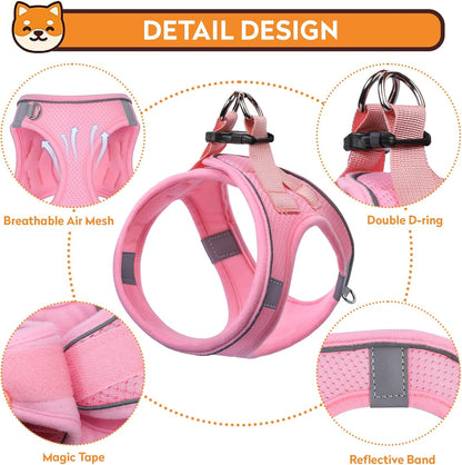 Dog Harness with Leash Set, No-Pull Step-in Reflective Pet Harness with 1 Leash Clips, Adjustable Soft Padded Easy Walk Dog Vest for Small Medium Large Dogs, Cats(Light Pink, Large)