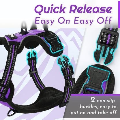 Eagloo Small Dog Harness No Pull, Service Vest with Reflective Strips and Control Handle, Adjustable and Comfortable for Walking, No Choke Pet Harness with 2 Metal Rings, Purple, XS