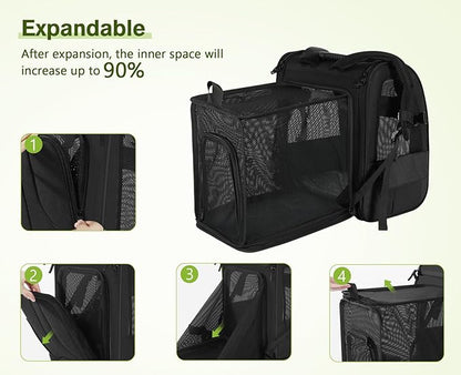 Pecute Pet Carrier Backpack, Large Cat Carrier Backpack, Expandable Cat Backpack with Breathable Mesh for Medium Large Cats, and Small Dogs, Dog Backpack Carrier for Travel Hiking Black