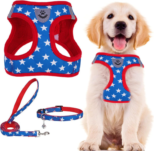 PUPTECK Adjustable Dog Harness Collar and Leash Set Step in No Pull Pet Harness for Small Medium Dogs Puppy and Cats Outdoor Walking Running, Soft Mesh Padded Reflective Vest Independence Harnesses