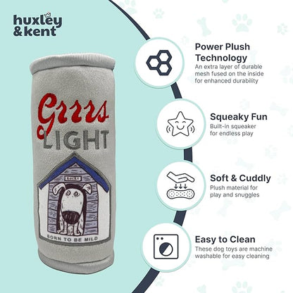 Huxley & Kent Funny Dog Toy w/Squeaker – Power Plush Squeaky Dog Toys for Small, Medium & Large Dogs – Soft Stuffed Animal for Indoor Play & Fetch - Grrrs Light, Small