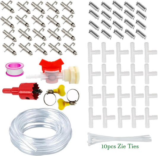 Automatic Rabbit Watering System 20 Set Rabbit Nipple Drinkers Water Feeders 5/16” Hose Barb Fittings to G1/2" and Water Bucket Connector for Small Animals Guinea Pig Ferret Rats Rodent Bunny