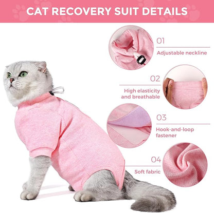Dotoner Cat Surgery Recovery Suit for Female Male Anti-Licking Pet Surgical Pajamas Long Sleeve Prevent Shedding Cat Spay Recovery Suit&E Collar Alternative Bodysuit for Cats