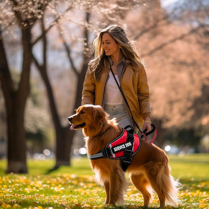 Service Dog Vest, 9 Dog Patches No Pull Dog Harness and Leash Set with Handle,Easy On and Off Pet Vest Harness with Night Safe Reflective Straps for Small Medium Large Breed Dogs