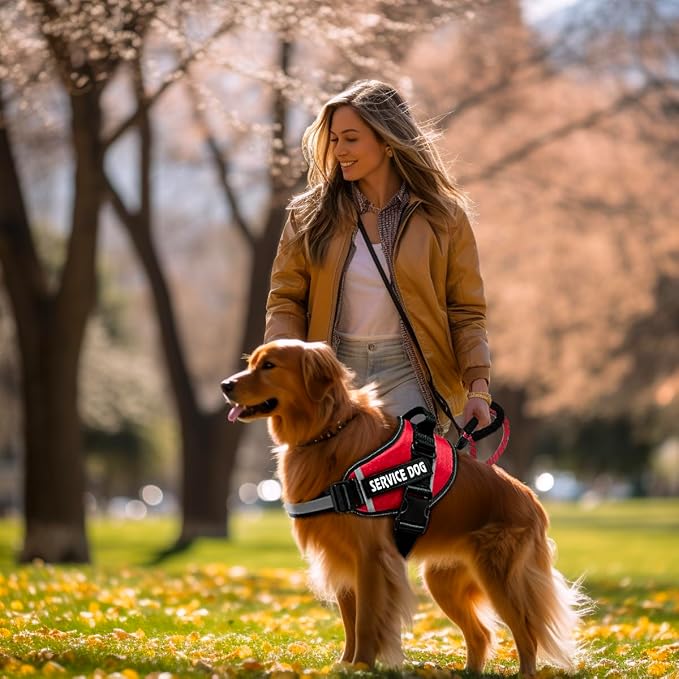 Service Dog Vest, 9 Dog Patches No Pull Dog Harness and Leash Set with Handle,Easy On and Off Pet Vest Harness with Night Safe Reflective Straps for Small Medium Large Breed Dogs