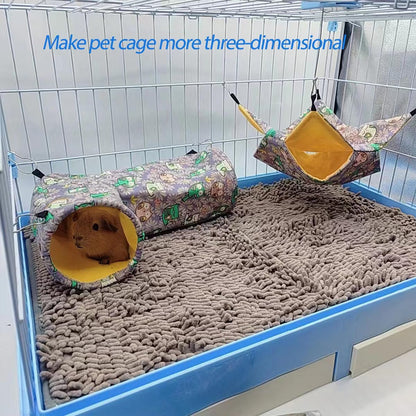 Guinea Pig Rat Tunnel Ferret Hammock, Small Animal Corner Tunnel & Tubes & Bed for Hedgehog Piggy Chinchilla Hideout Toys and Cage Accessories (3.Hammock&Tunnel, Owl)