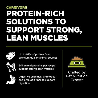 Go! Solutions Carnivore, Grain-Free, Protein Rich Dry Dog Food, Chicken, Turkey and Duck Puppy Recipe, Small Kibble, 12 lb Bag