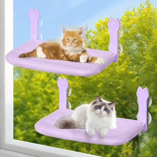 Cat Window Hammock 2-Pack,Foldable Cat Perch with Suction Cups & Metal Frame,Holds up to 40 lbs - Durable & Secure for Cats,Features 2-Sided Cushion & Easy Storage for Sunny Lounging(Purple)