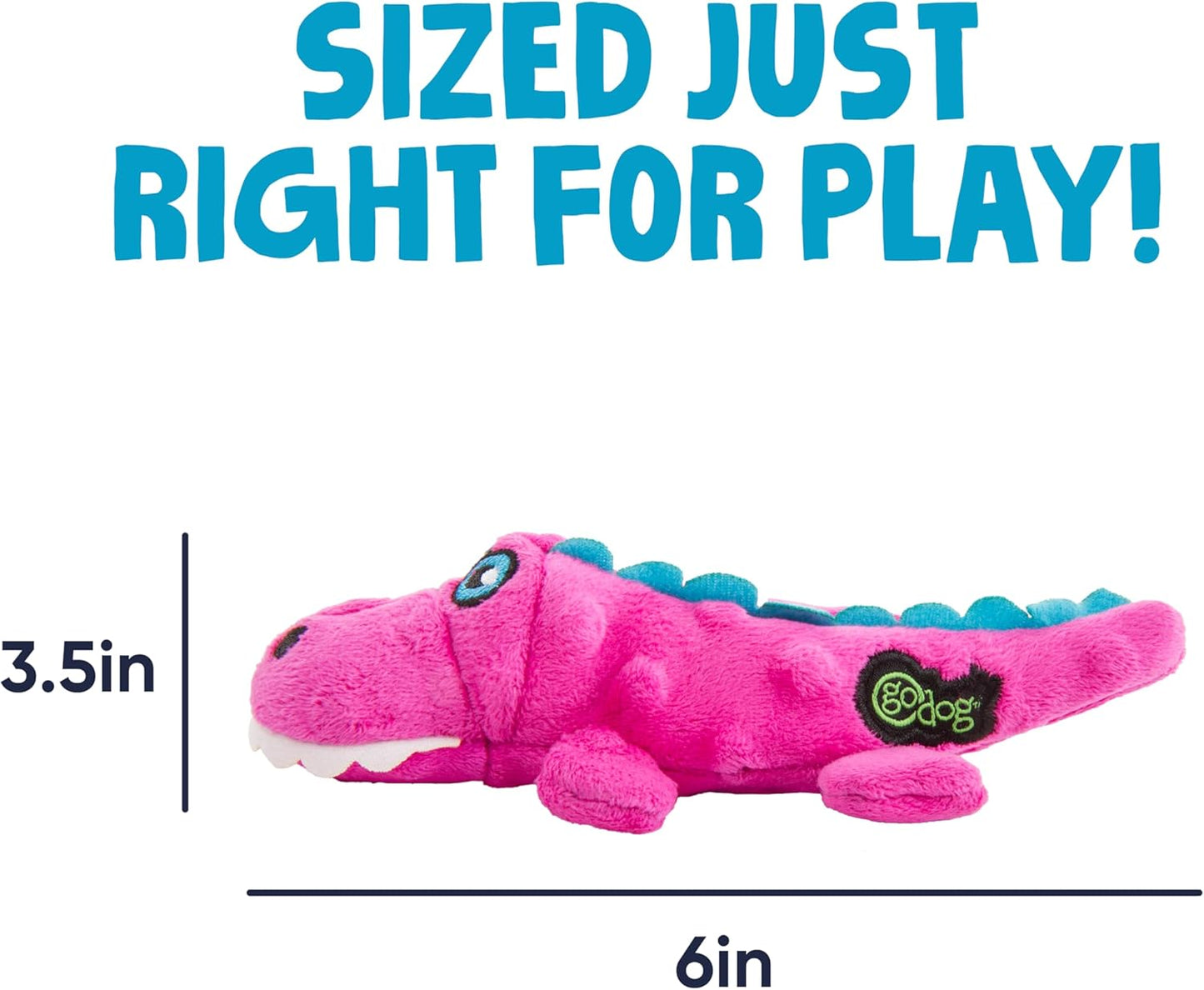 goDog Just For Me Gators Squeaky Plush Dog Toy, Chew Guard Technology - Pink, Mini