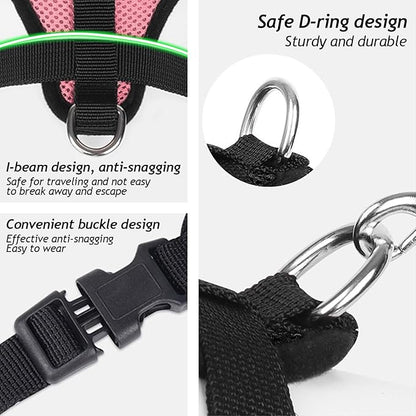 shudyear Summer cat Chest Harness and Leash, Anti-Escape Adjustable Soft mesh cat Leash and Chest Harness Set for All Types of Cats cat Vests(Size L,Pink)