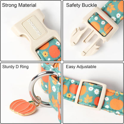DOGWONG Fall Pumpkin Dog Collar- Cute Fall Holiday Dog Collars Adjustable Halloween Dog Collar for Small Medium Large Dogs XS