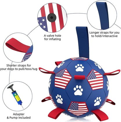 QDAN Dog Toys, Soccer Ball with Straps, Durable Dog Balls for Small Medium, Beach Pool Dog Water Toy (6 Inch)
