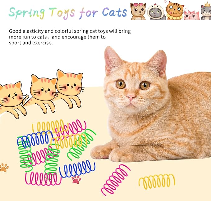 130 Pack Cat Spring Toy, Colorful Interactive Cat Toy Plastic Coil Spiral Springs for Indoor Cats Kitten Swatting, Biting, Hunting