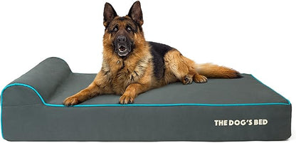 The Dog’s Bed Orthopedic Headrest Dog Bed XL Grey/Blue, Memory Foam, Pain Relief for Arthritis, Hip & Elbow Dysplasia, Post Surgery, Lameness, Waterproof Washable Cover