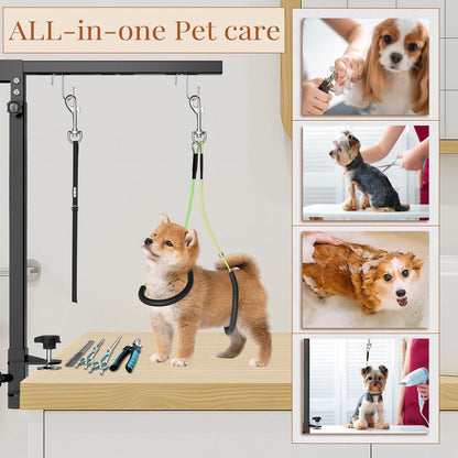 Professional Dog Grooming Table Arm with Hammock, Scissors, Nail Clipper Kit - Adjustable Grooming Arm Restraint System for Small Medium Pets at Home or Salon(Gray)