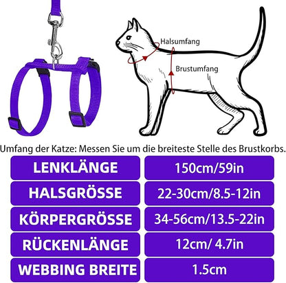 PUPTECK Adjustable Cat Harness and Leash Set Escape Proof Kitten Strap Collar for Walking Travel, Purple, M