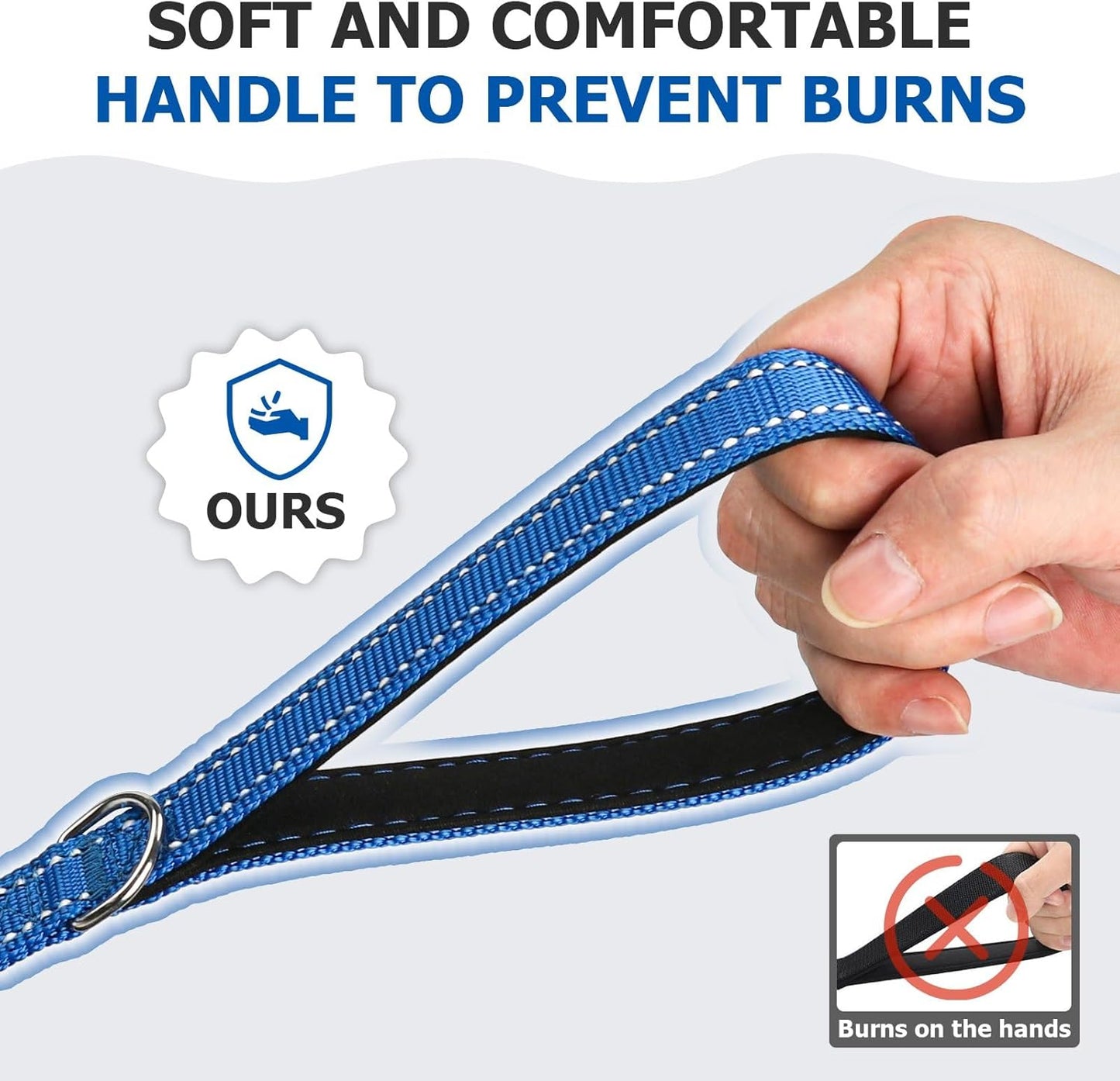 Reflective Dog Leash–10FT/16FT/30FT/50FT/100FT Durable Nylon Training Leash with Heavy-Duty Metal Clasp, High Visibility for Night Walking, Perfect for Small, Large Dogs (Blue, 16FT)