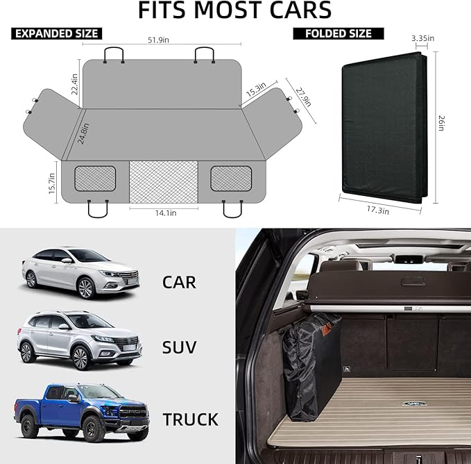 YJGF Back Seat Extender,Dog Seat Cover for Back Seat,Hard Bottom Car Seat Cover for Dogs,Dog Hammock for Car,Back Seat Pet Cover for Dogs(Black)