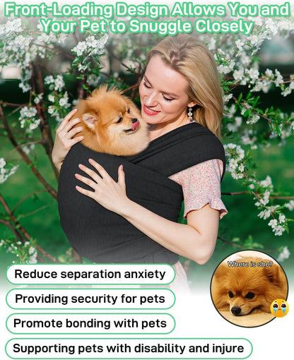 Dog Sling Swaddle Carrier for Small Dog, Cat Front Carriers for Small Pet up to 20lbs, Puppy Pouch with Adjustable Straps, Hands Free Pet Sling, Anti Anxiety Puppy Sling (Black)