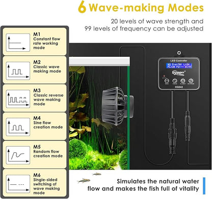 hygger 2114 GPH Aquarium Inverter Wavemaker Pump with LED Controller, DC 24V 10W Ultra-quiet Submersible Power Head with Magnetic Base, Circulation Pump for 30-75 Gal Freshwater Saltwater Tank
