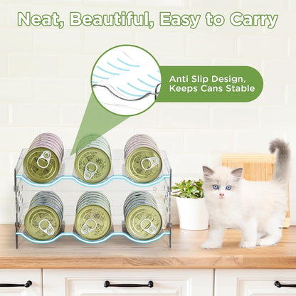 REFLYING Cat Food Can Organizer, Can Organizer for Pantry, Transparent Cat Food Storage Container Holds 36 (3.5oz) Cans, Canned Food Organizer and Storage for Countertop Kitchen Cabinet (2 Layers)