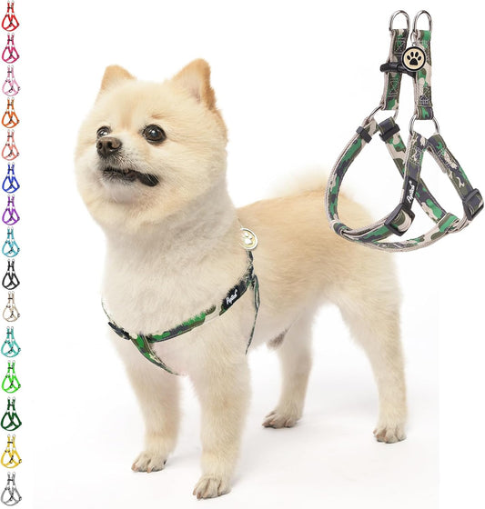 PUPTECK No Pull Dog Harness Soft Adjustable Basic Nylon Step in Puppy Vest Outdoor Walking with ID Tag, Camouflage, S