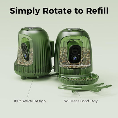 HIXX Smart Bird Feeder with Camera, AI Bird Identifier & 4MP Color Night Vision, Exclusive Vertical View Mode, Squirrel-Deterrent Design, Solar Light for Nature Lovers (Color Light)