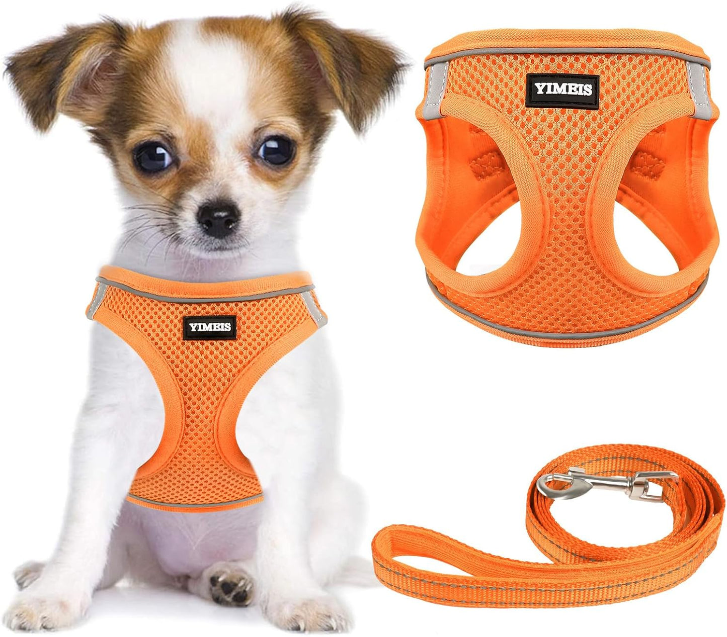 YIMEIS Dog Harness and Leash Set, No Pull Soft Mesh Pet Harness, Reflective Adjustable Puppy Vest for Small Medium Large Dogs, Cats (Orange01, Small (Pack of 1)
