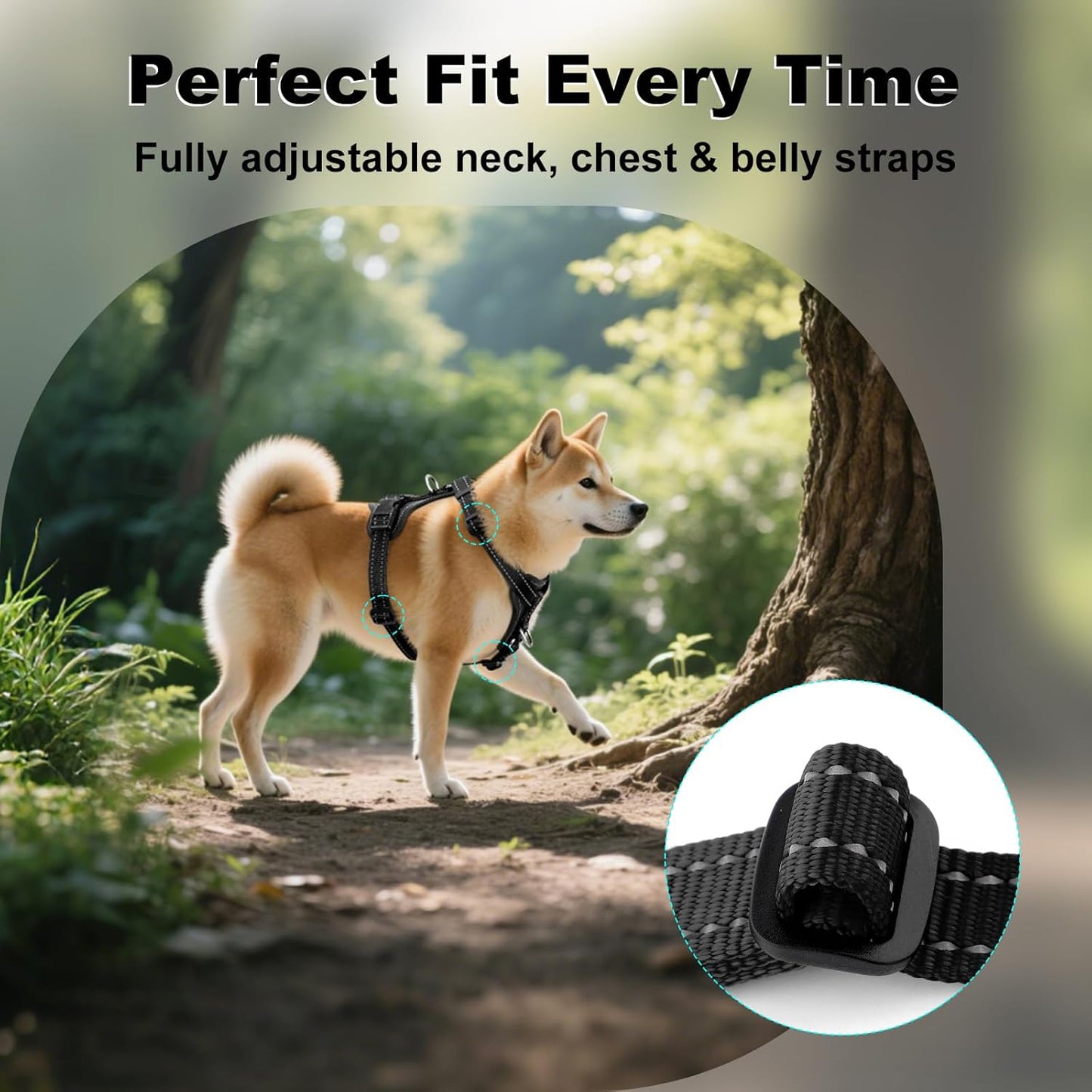 Plutus Pet Adjustable No Pull Dog Harness with Leather Accents, Heavy Duty Reflective Nylon Vest for Training, Hiking, Easy Walk Harness for Small, Medium, Large Dogs (Black, XL)