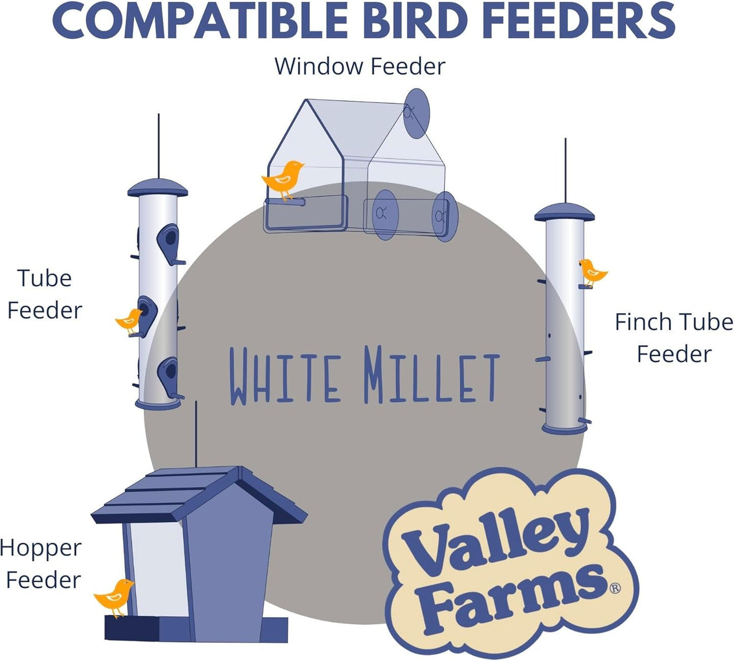 Valley Farms White Millet Wild Bird Seed 5 LB 2-Pack (10 LB Total) for Outside feeders, White proso Millet, Bird Watcher Secret Wild Bird Food