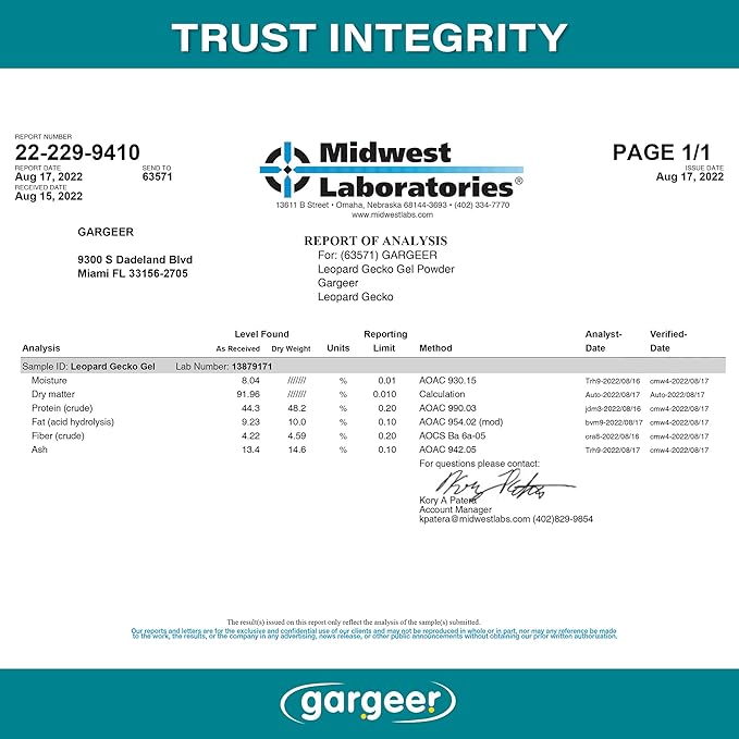 Leopard Gecko Food 3oz. Complete Gel Diet for Both Juveniles and Adults. Proudly Made in The USA, Using Premium Ingredients, Fortified Gourmet Formula. Enjoy!