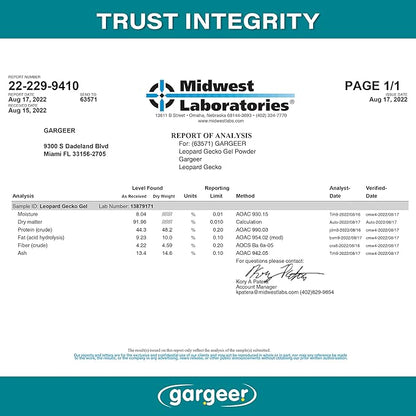 Leopard Gecko Food 3oz. Complete Gel Diet for Both Juveniles and Adults. Proudly Made in The USA, Using Premium Ingredients, Fortified Gourmet Formula. Enjoy!