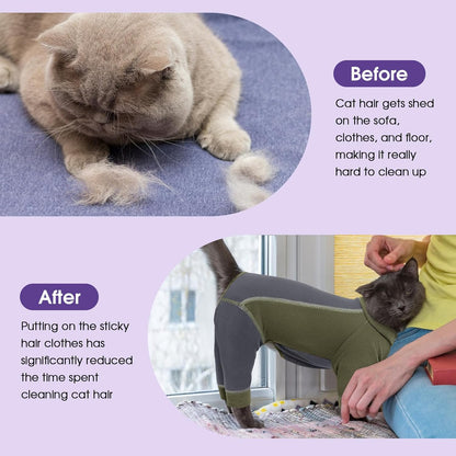 SUNFURA Hair Sticky Cat Clothes, Cat Sweater for Cats Only, 4-Legged Fleece Sweaters Kitten Pajamas Reduce Shedding Fur, Warm Pullover Shirts for Cats, Army Green XL