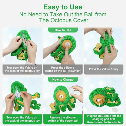 Interactive Dog Toys Octopus,Durable Automatic Jumping Dog Toy to Keep Them Busy,Squeaky Moving Tug of War Doggie Toy,USB Rechargeable,Not for Aggressive Chewers (Green)