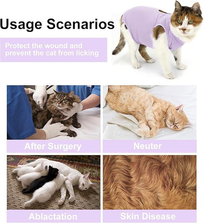 Cat Recovery Suit, Surgical Recovery Clothes for Abdominal Wound or Skin Disease, Cats Onesie After Surgery and Spay, E-Collar Alternative Pajama Suit (Purple, Large)