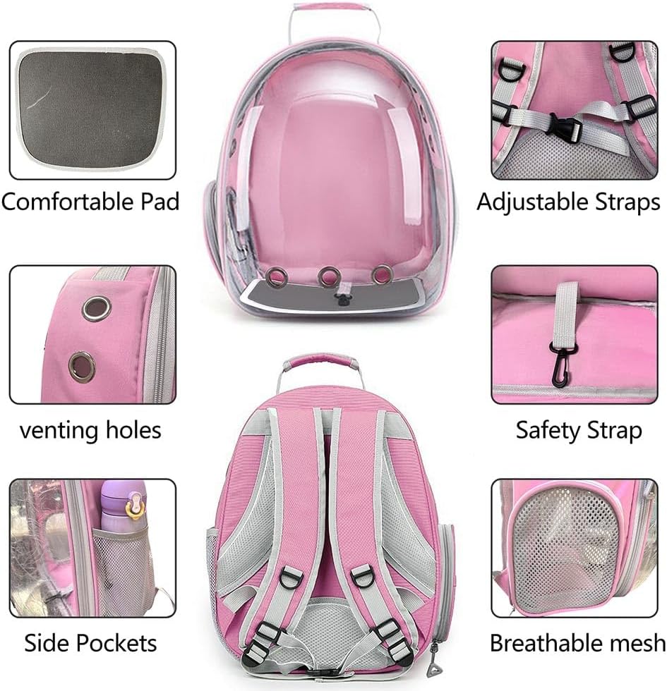 Pet Backpack Carrier with Harness Backpack with Bubble Clear Front for Cats, Small Dogs, Bunnies etc with Harness Included, Pet Carrier for Traveling, Walking, Hiking and Outdoor Activities