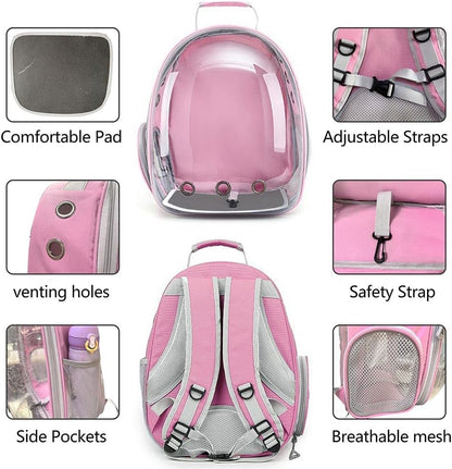 Pet Backpack Carrier with Harness Backpack with Bubble Clear Front for Cats, Small Dogs, Bunnies etc with Harness Included, Pet Carrier for Traveling, Walking, Hiking and Outdoor Activities