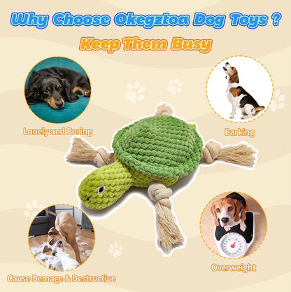 4-Pack Squeaky Dog Toys Set Sea Crinkle Plush Toy Rope Toys for Dogs Tug of War Toy & Oral Care Puppy Toys for Small Medium Large Dogs to Keep Them Busy: Stuffed Octopus, Crab,Seahorse,Turtle Pet Toys