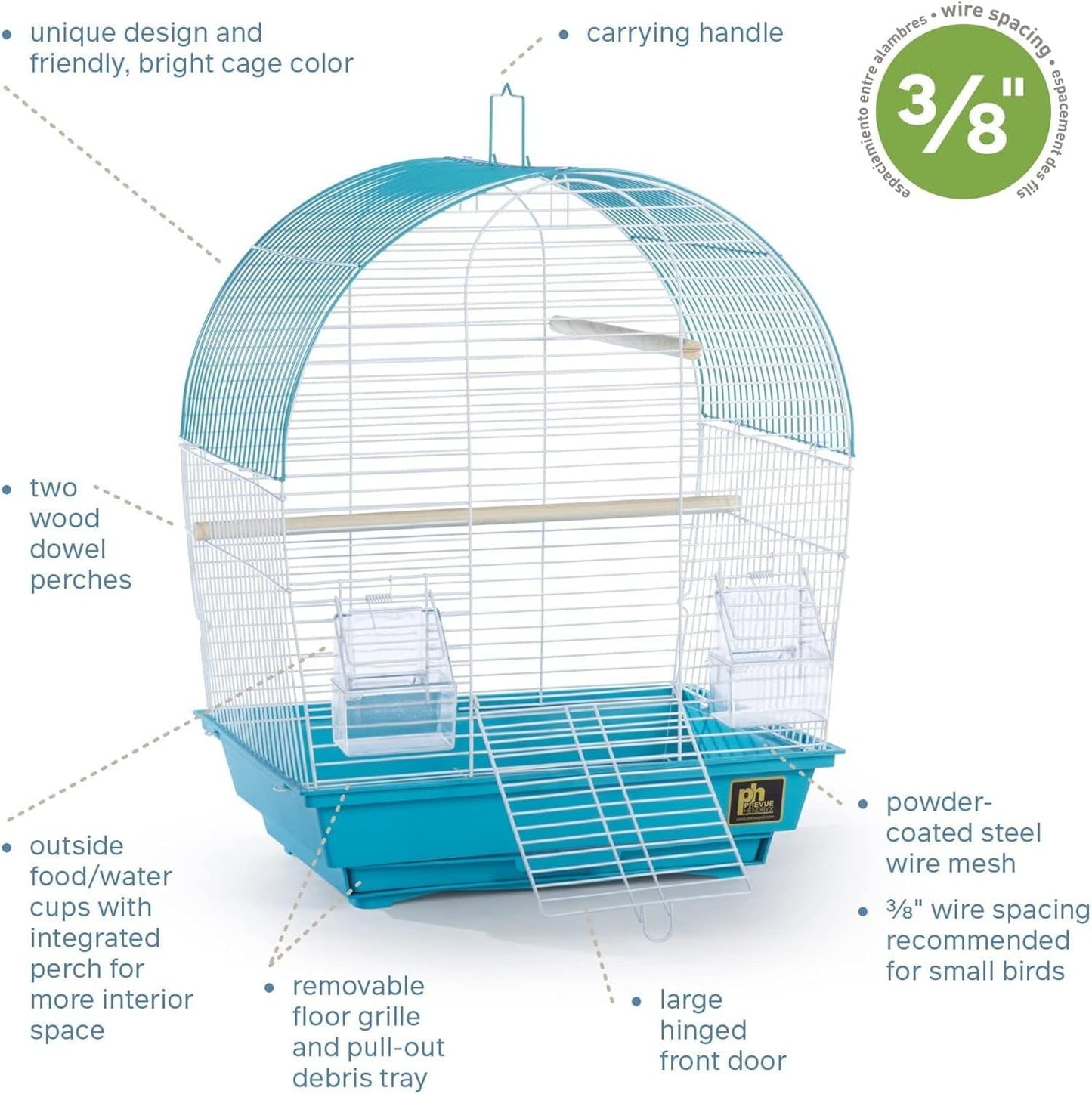 Rustic Retreat Top Bird Cage with Durable Metal Construction, Spacious Interior, and Convenient Top Access Teal/Dome Top
