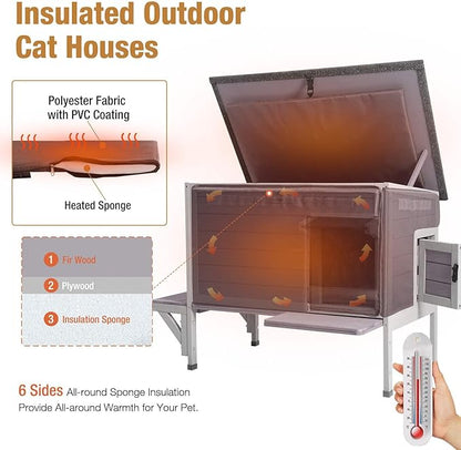 GUTINNEEN Outdoor Cat House Insulated for Winter Weatherproof Feral Cat Shelter