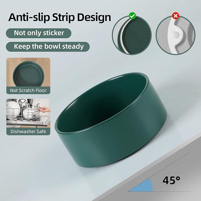 Ceramic Raised Double Bowls Set with Stand, 2 Heights Elevated, Food & Water Bowls for Small Breed Dogs, Weighted Dog Dishes, Pet Bowl(6.1'',28.7oz, Green)