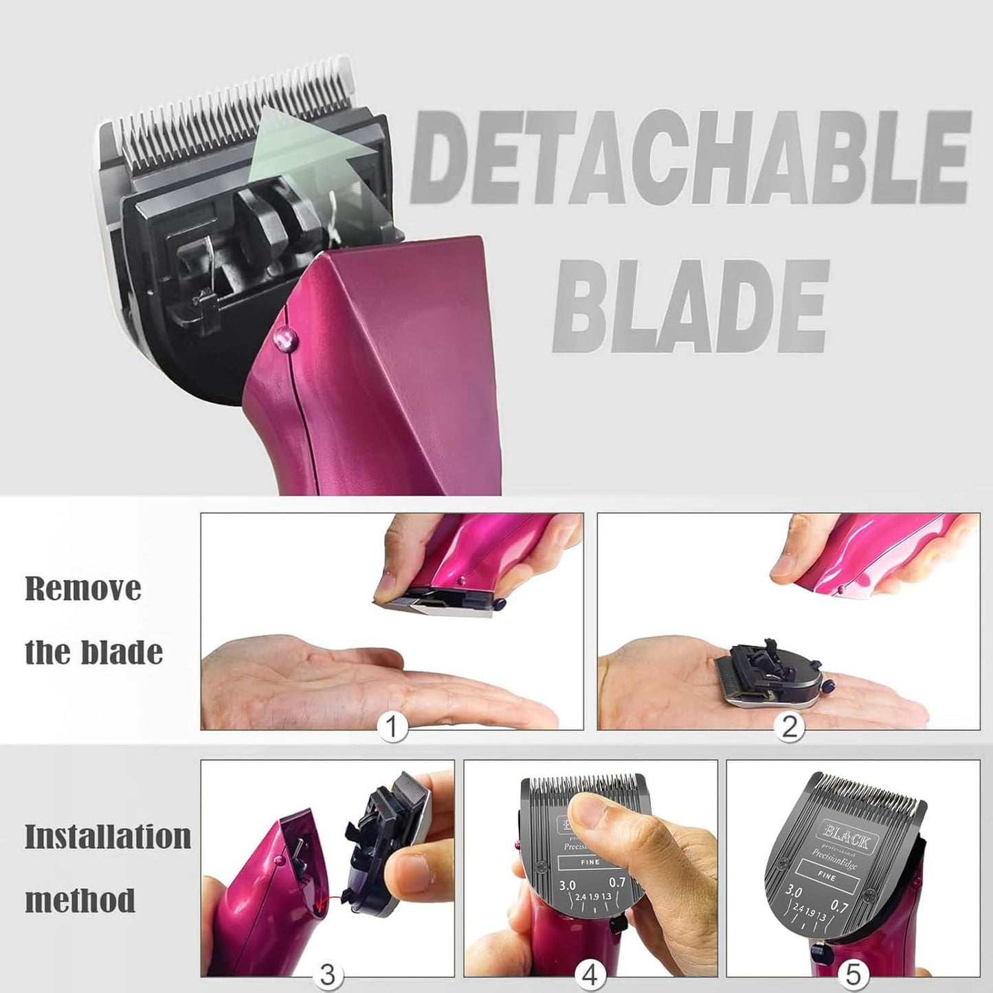 Adjustable 5 in 1 Blades Dog Grooming Blades Compatible with Wahl Animal Clipper Arco, Bravura, Chromado, Creativa, Figura, and Motion Pet, Dog, and Horse (BLACK/3PC)