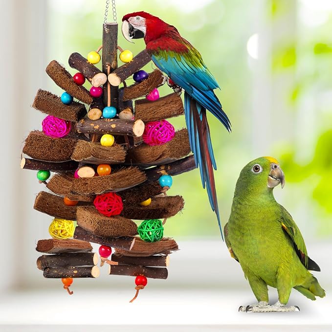 Kyouki Bird Toy for Parrots，Cockatiels, Budgies, Conures, Macaws, Lovebirds, Amazons and Other Small/Medium/Large Birds - Chewable & Shreddable Natural Coconut Husk Enrichment Toy (Medium)