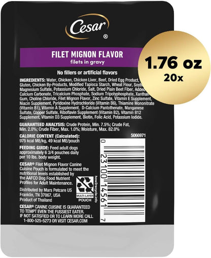 Cesar Filets in Gravy Wet Dog Food Filet Mignon Flavor, 1.76 oz. Mini-Pouch (20 Count, Pack of 1)