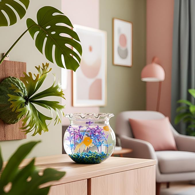 Jexine 12 Pack Plastic Fish Bowl 48 Pcs Floating Fake Goldfish 12 Pcs Artificial Aquatic Plant 2.65 Pound Tank Rock for Aquarium Tank Party Table Centerpiece Decoration Accessories (Blue Stone)